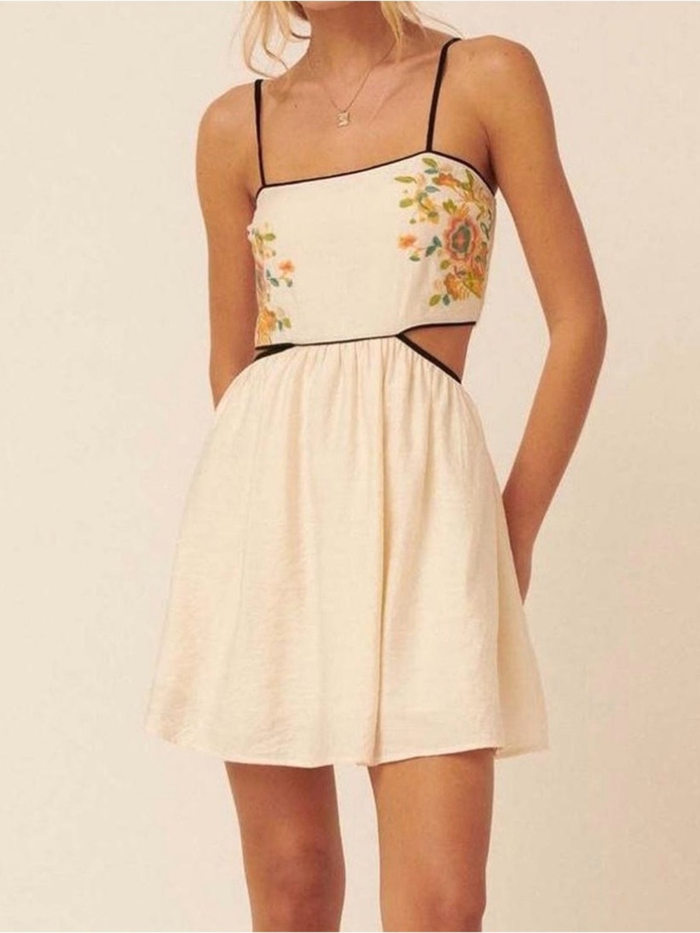 Promesa Cream Sundress with Multicolor Floral Embroidery